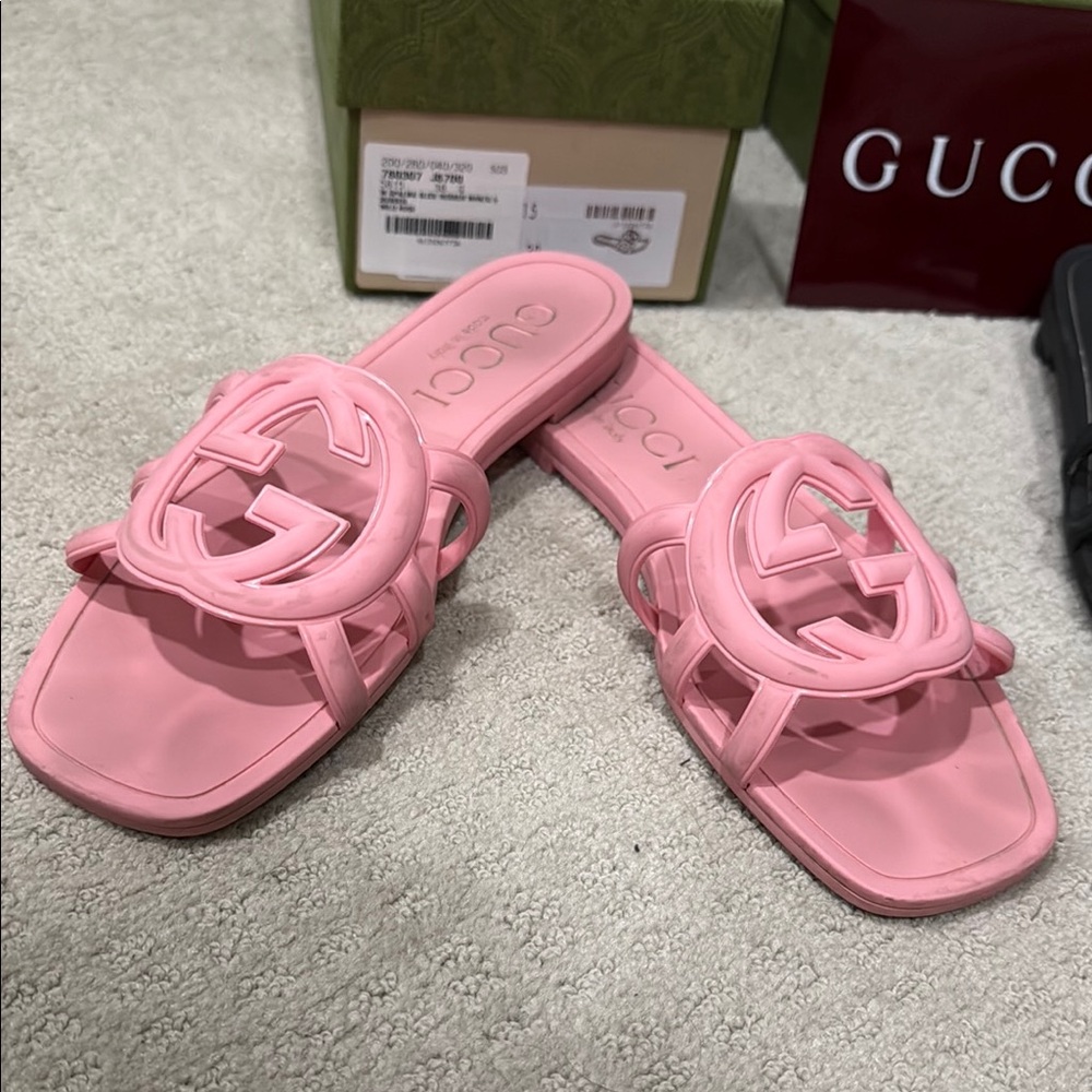 Gucci Pink Interlocking Slide Sandals